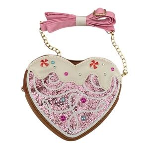 Girls’ Gingerbread Heart-Shaped Pink Glitter Crossbody Bag